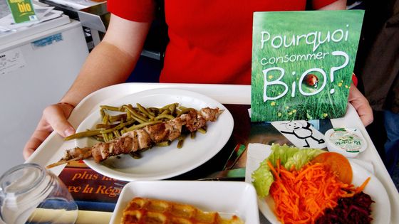 En France, les cantines plafonnent à moins de 4 % de leurs achats alimentaires en bio en 2019. ©AFP - MYCHELE DANIAU