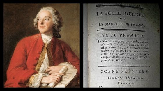 Portrait de Beaumarchais et première page du Mariage de Figaro - Jean Marc Nattie