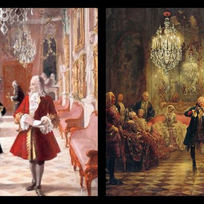 Frédéric le Grand et Voltaire et Frédéric II de Prusse jouant de la flûte au palais Sanssouci
