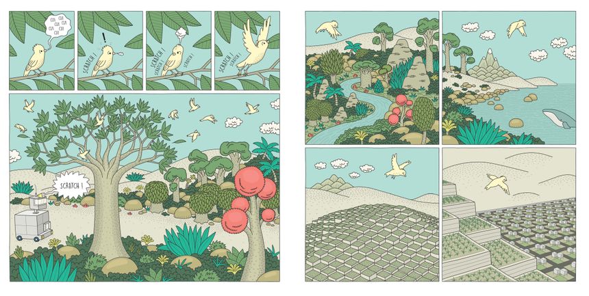 Planche "Le monde carré des Cubidules" d'Éléonore Douspis