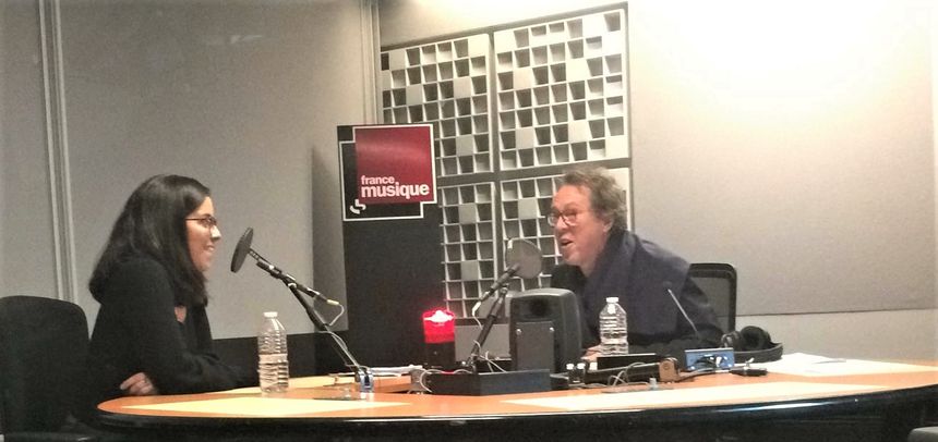 France Musique, studio 361... La talentueuse soprano Jodie Devos & Benoît Duteurtre, producteur de l'émission