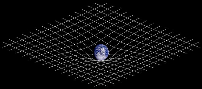 Influence d'une masse (ici, la Terre) sur l'espace-temps