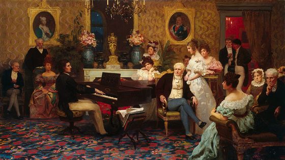 Le compositeur Frédéric Chopin joue dans le salon du Prince Radziville à Berlin en 1829. Peinture : Henryk Siemiradzki ©Getty - Fine Art Photographic Library/CORBIS