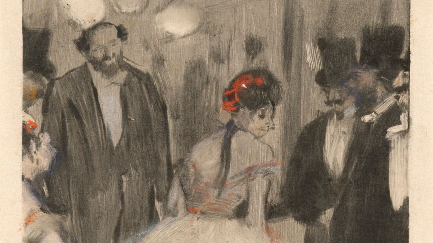 Monotype Cardinal d'Edgar Degas : Virginie se faisant admirer devant le Marquis Cavalcanti