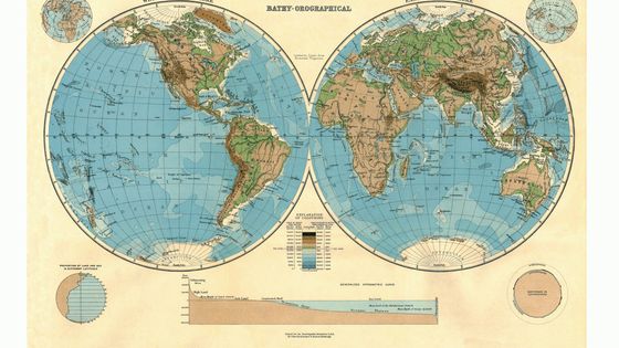 Carte bathy-orographique du monde ©Getty - Print Collector / Contributeur