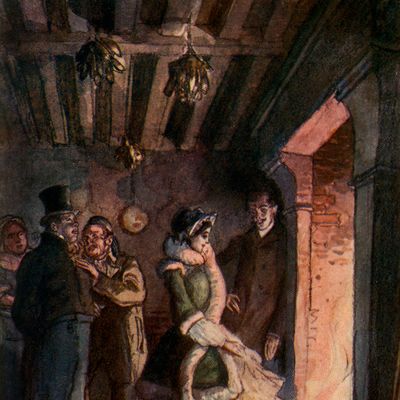 Madame Bovary dans la cuisine de l'auberge, vue pour la première fois par Leon Dupuis avec son mari Charles