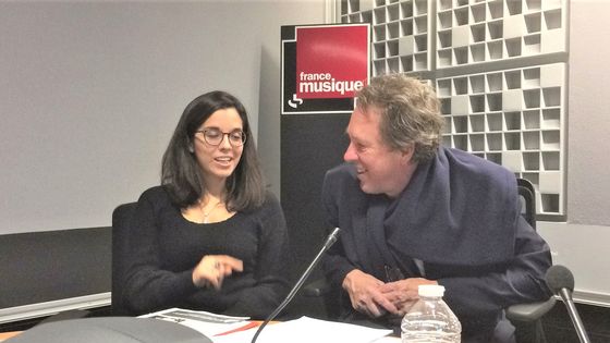 France Musique, studio 361... La talentueuse soprano Jodie Devos & Benoît Duteurtre, producteur de l'émission ©Radio France - Annick Haumier / RF