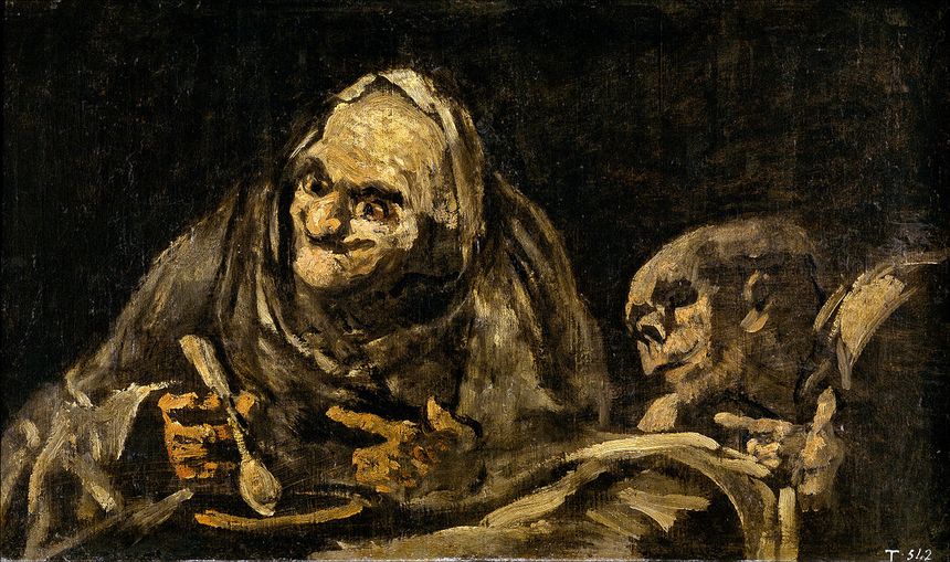 Deux vieilles femmes mangeant de la soupe, peinture noire de 1819-1823, Francisco de Goya