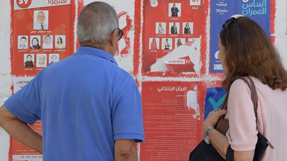 Électeurs tunisiens devant les affiches des partis : jusqu’au dernier moment, de nombreux Tunisiens désenchantés ont hésité pour qui voter, ou à voter tout court. ©AFP - FETHI BELAID / AFP