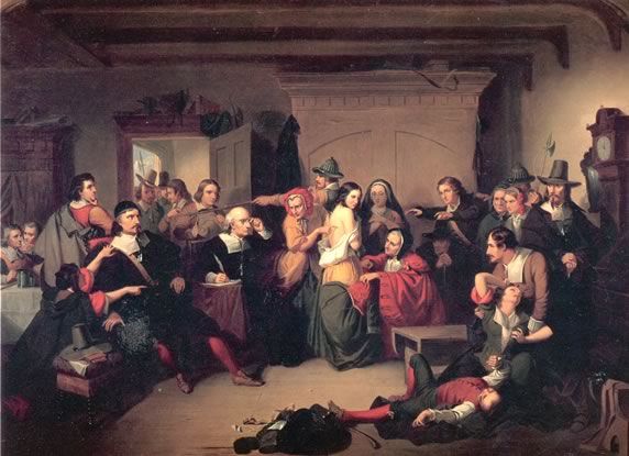 Examen d'une sorcière pendant un procès par Thomkins H. Matteson en 1853 (Collection du Peabody Essex Museum)