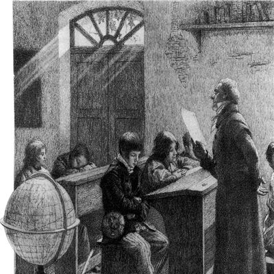 Gravure de Charles Chessa . 1905. 1 jour de classe de Charles bovary