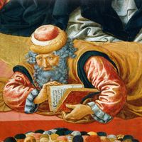 Le philosophe Averroès, détail du Triomphe de saint Thomas d'Aquin, 1470-1475, Benozzo Gozzoli.