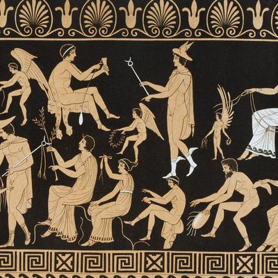 Trois Mercuries, Vénus assises et deux Amours, Bacchus, Mercury, Pan et les génies, Psyché et Diana avec une branche d'olivier, Paris, Bibliothèque des arts décoratifs (bibliothèque)