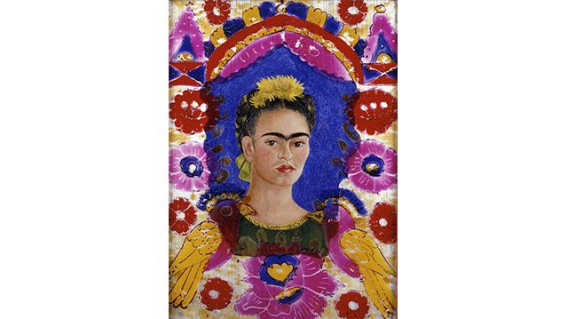 Frida Kahlo copie du fixé sous verre original de "The Frame" 1938. H. 28,5 ; L. 20,7 cm. Paris, Centre Pompidou, Musée national d’art moderne – Centre de création industrielle