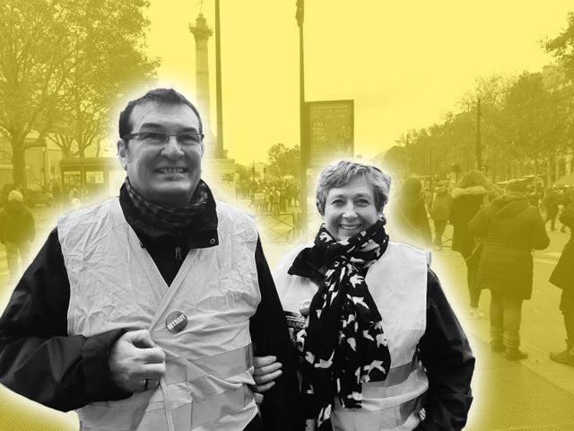 Sylvia et son époux, tous les deux là, un an après la première manifestation des "gilets jaunes".