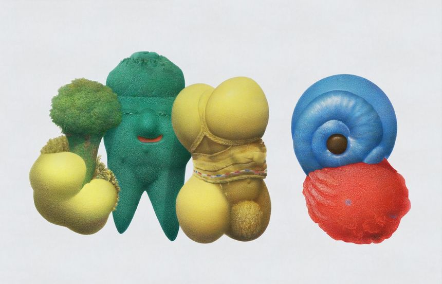 Le Broculus de Corentin Grossmann. Crayons de couleur et aérographe sur papier, 160/110 cm (2019)