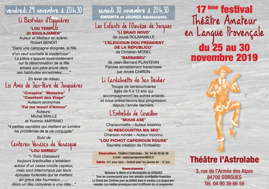 Programme du 17ème festival de Théâtre en langue provençale de Sorgues.
