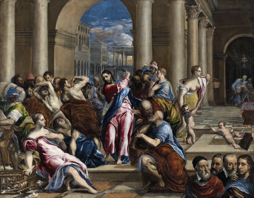 GRECO (Domínikos Theotokópoulos) Le Christ chassant les marchands du Temple Vers 1575 huile sur toile; 116,9 x 149,9 cm