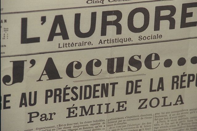 La Une du journal "L'Aurore" avec le célèbre article d'Emile Zola "J'accuse", du 13 janvier 1898