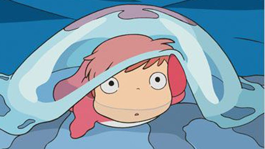 Dans "Ponyo sur la falaise" de Miyazaki la nature se déchaîne, les fonds marins se déversent sur la côte.