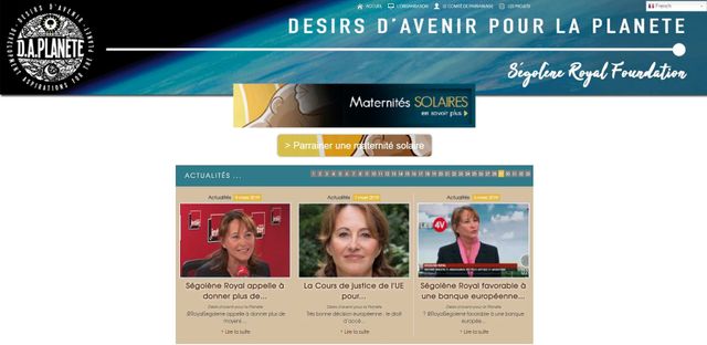 Page principale du site de la fondation de Ségolène Royal Désirs d’avenir pour la planète..