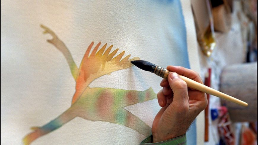 La main de l'artiste peignant une acquarelle, 2001