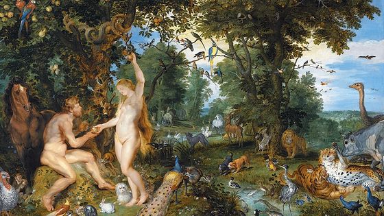 Huile sur panneau de bois "Adam et Eve dans le jardin d'Eden" de Peter Paul Rubens et Jan Brueghel l'Ancien (1615). - © D.R.