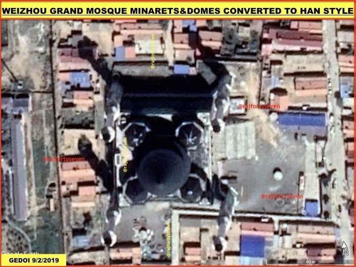 Le même dôme, remplacé par un modèle d'architecture chinoise Han. Le gouvernement central chinois tenterait de gommer toutes les traces de la culture musulmane.