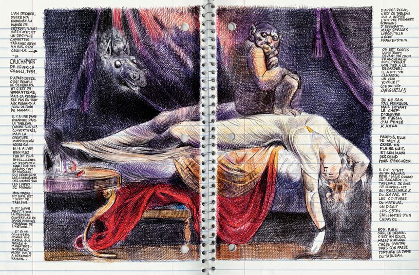 Planche Double de Moi, ce que j'aime, c'est les monstres, d'Emil Ferris (2019)