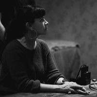 Mathilda May pendant les répétitions de "Monsieur X" au Théâtre de l'Atelier