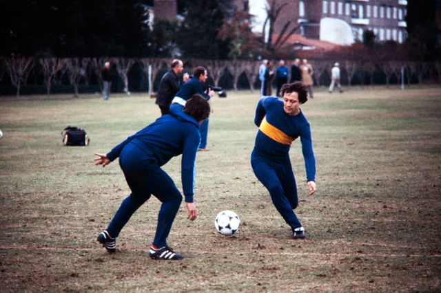 Bernard Lacombe (à droite), lors d'un entraînement à Buenos Aires en marge de la coupe du Monde 1978 en Argentine