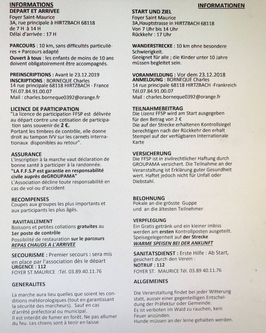 informations marche populaire d'Hirtzbach