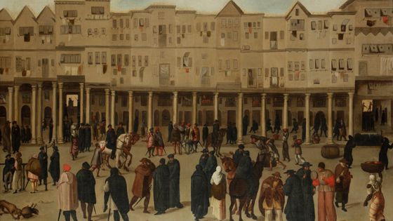 Peinture "Rue Nova dos Mercadores". Lisbonne, 16ème siècle. - Museu Nacional de Arte Antiga / via wikimédia