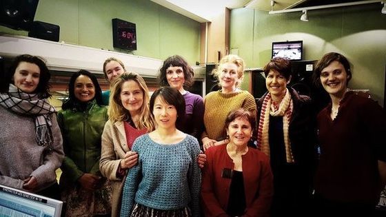 Huihui Cheng, Anne Montaron, l'ensemble De Caelis et l'équipe technique au studio 106