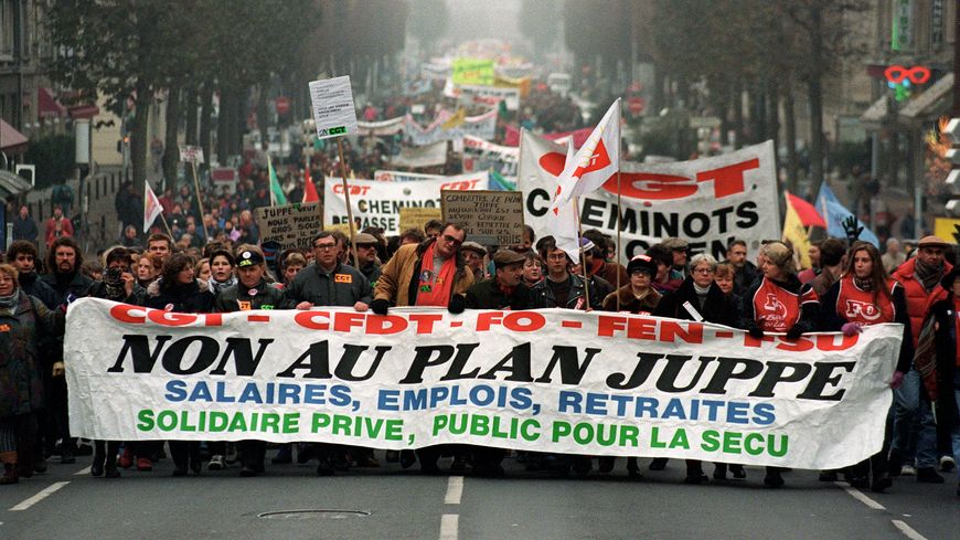 Manifestation contre le plan Juppé à Caen le 10 décembre 1995