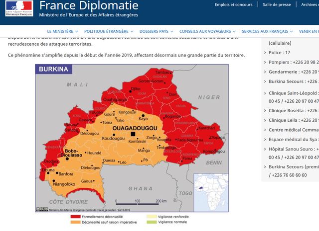 Site du ministère français des affaires étrangères, page Burkina Faso