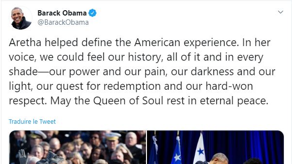Tweet du président des Etats-Unis, Barack Obama, le 16/08/2018.