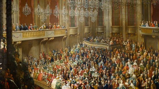 Mariage de Joseph II et d'Isabelle de Bourbon-Parme le 6 octobre 1760 à Vienne (Mozart est dans le public). Peinture de Martin van Meytens (1695-1770) - Leemage/Corbis via Getty Images
