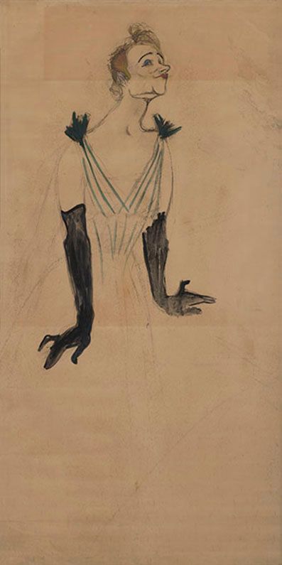 Henri de Toulouse-Lautrec. Yvette Guilbert 1894 projet d’affiche, huile sur carton 184 x 92 cm Albi, musée Toulouse-Lautrec