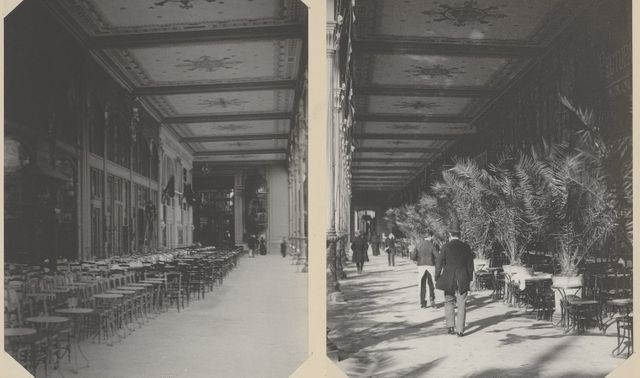 A gauche, intérieur de la Galerie des Restaurants (aile des Arts libéraux) - A droite, le Restaurant Léon - 1889 - Hippolyte Blancard