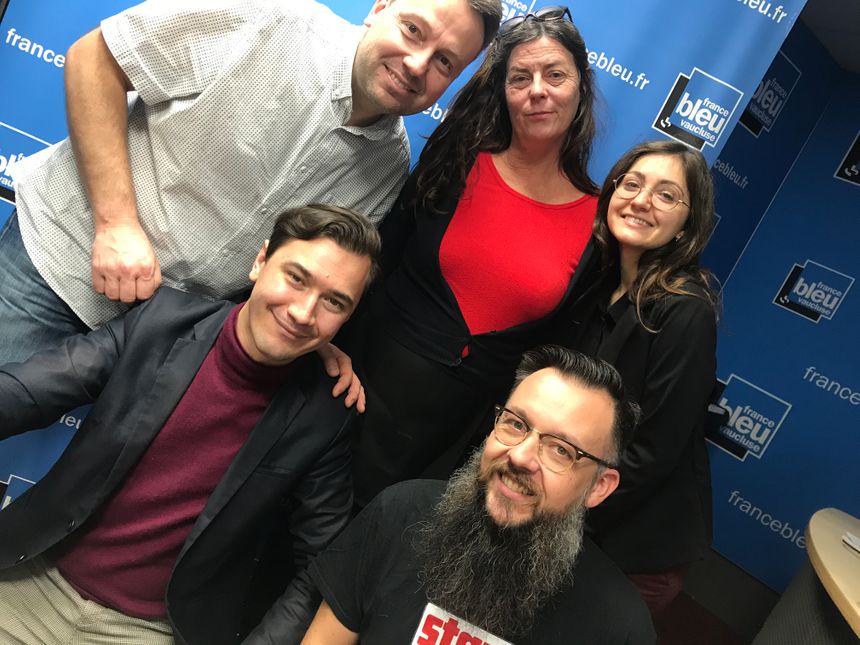 Simon CALAMEL, Nathalie MAZET, Lucie FAVIER (la voix des jinlge !), Paulin REYNARD et Christian CHAZALON dans Aqui sian bèn !