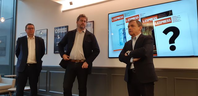 Eric Chol, directeur de la rédaction, Clément Delpirou, directeur général, et Alain Weill, PDG du journal, le vendredi 10 janvier à Paris.