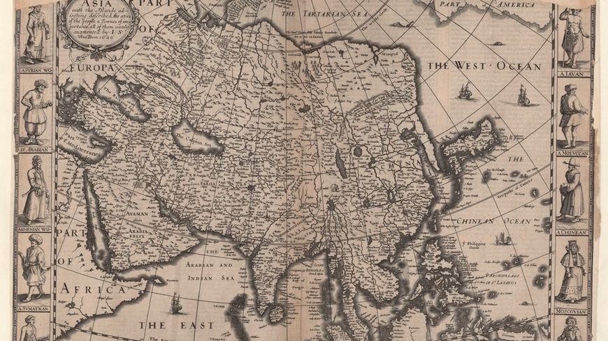 Carte publié en 1676 par le cartographe anglais John Speed qui inclut des descriptions des indigènes de principaux pays de la région.