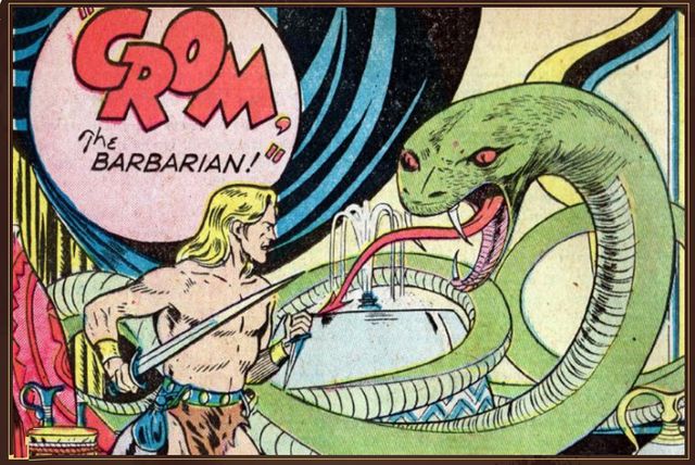 En 1950, illustration par John Giunta, pour le comic "Crom, the barbarian", dans le numéro un de Out of This World Adventures