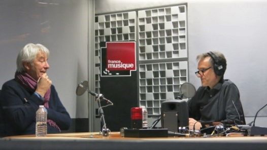 France Musique, studio 361... Le pianiste Jean-Philippe Collard & Philippe Venturini, producteur de l'émission (g. à d.)