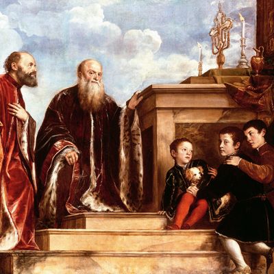 La famille Vendramin prie devant le sanctuaire de la Sainte Croix, 1540, de Titien, Londres, National Gallery