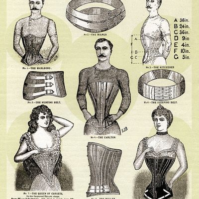 Publicité pour des corsets unisexe "Madame Dowding" (Londres, 1899)