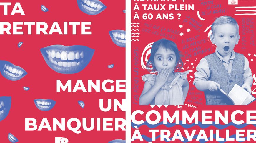Une pancarte de la CGT contre la réforme des retraites reprenant les codes des mèmes sur internet