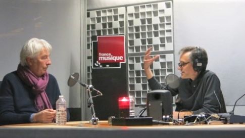 France Musique, studio 361... Le pianiste Jean-Philippe Collard & Philippe Venturini, producteur de l'émission (g. à d.)
