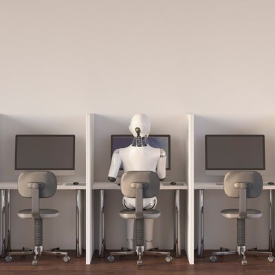Robot travaillant à un bureau vide